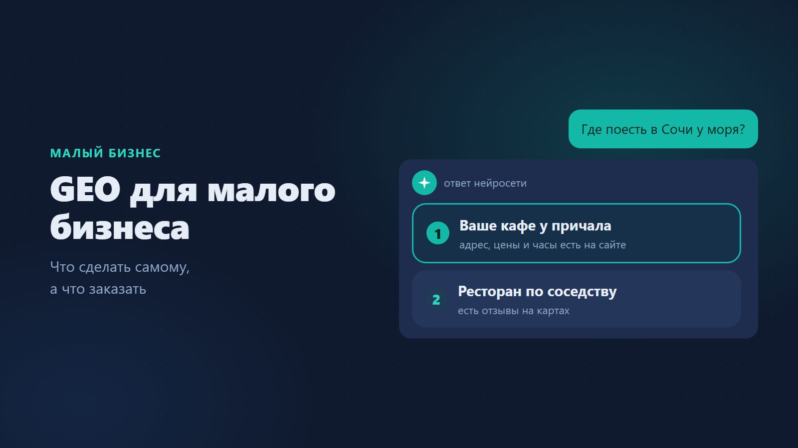 GEO-оптимизация для малого бизнеса: что сделать самому, а что заказать