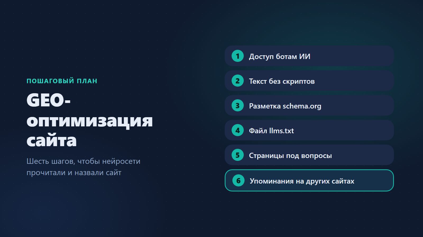 GEO-оптимизация сайта: пошаговый план, чтобы нейросети вас находили