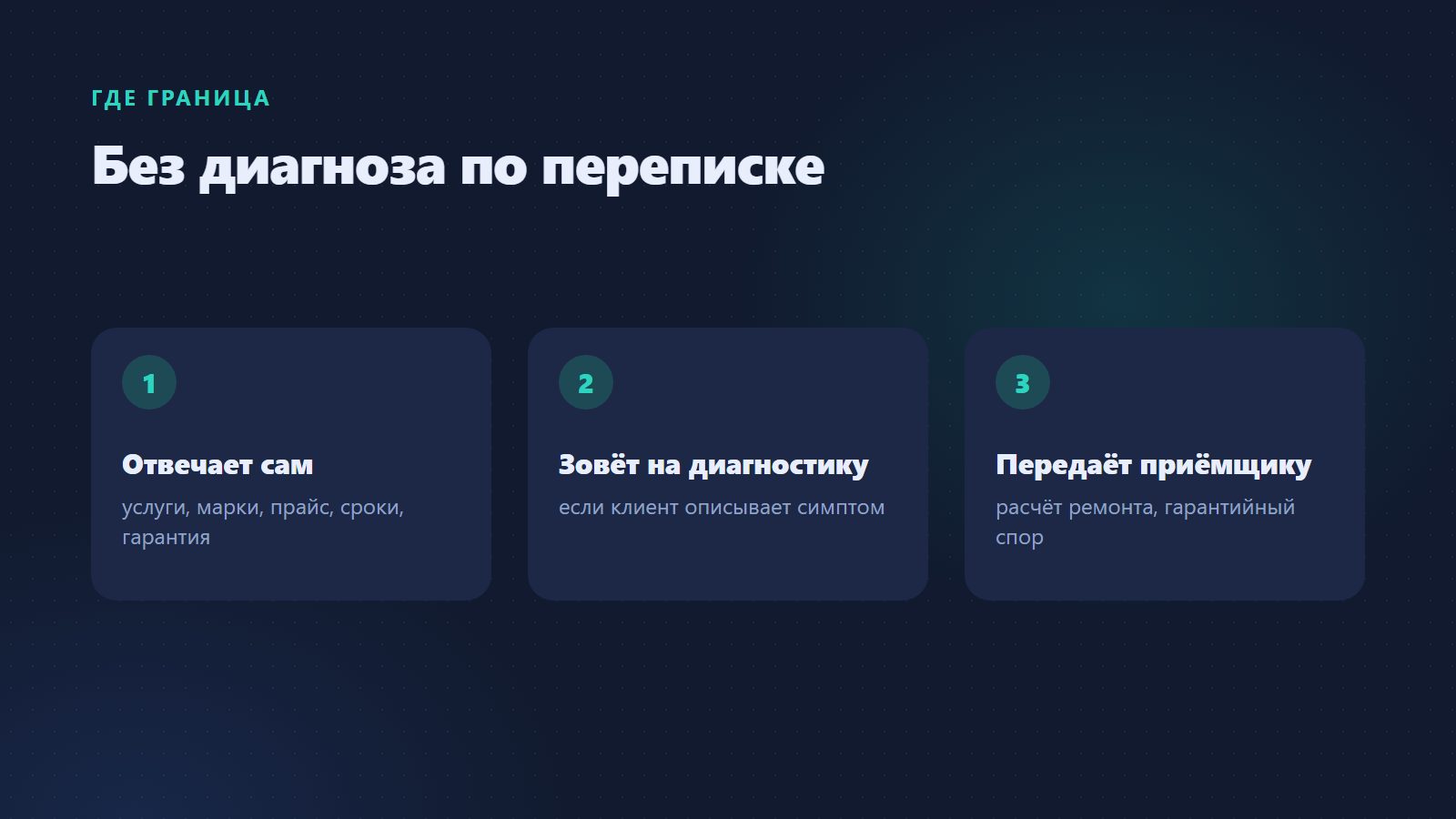 Что консультант отвечает, а что передаёт мастеру