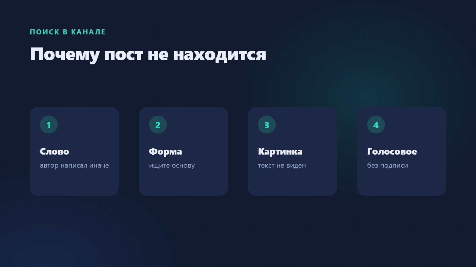 Почему пост не находится в поиске канала